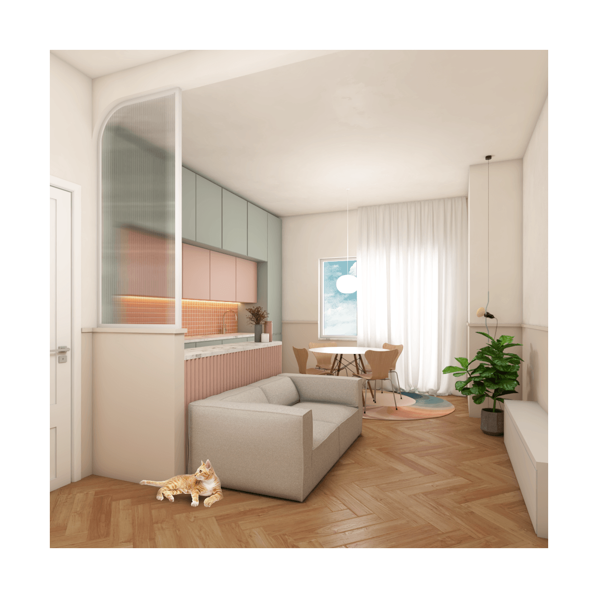 Primavalle, render della sala e boiserie